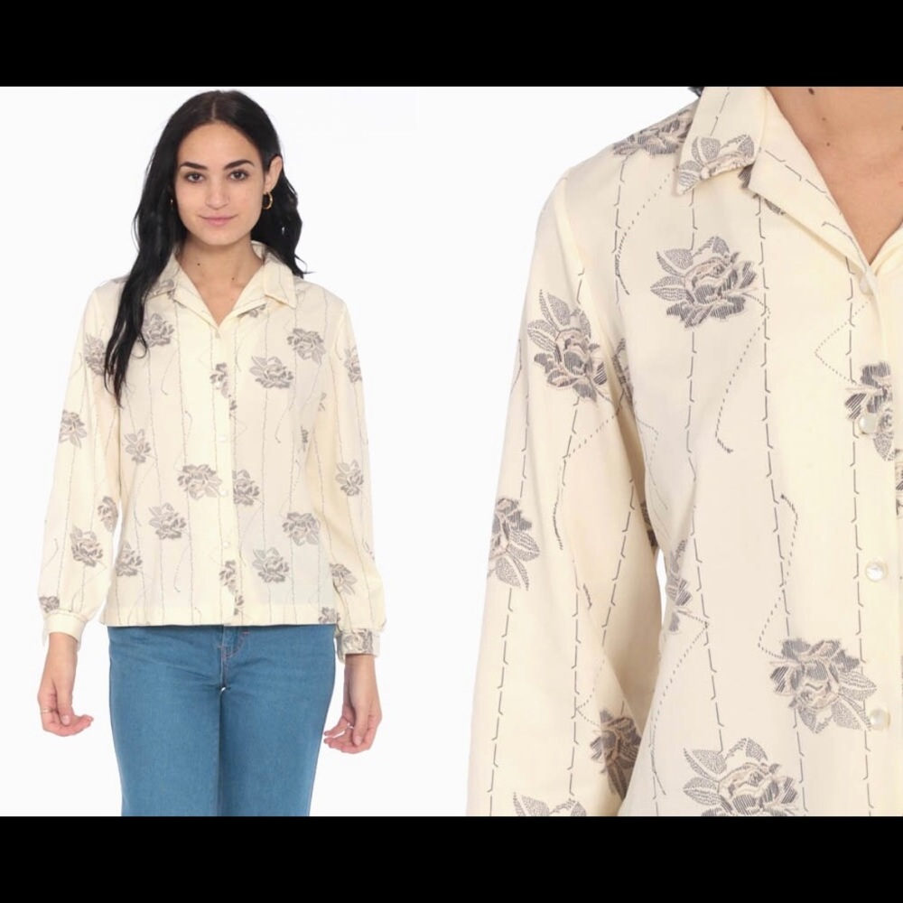 Vintage cream lotus blouse